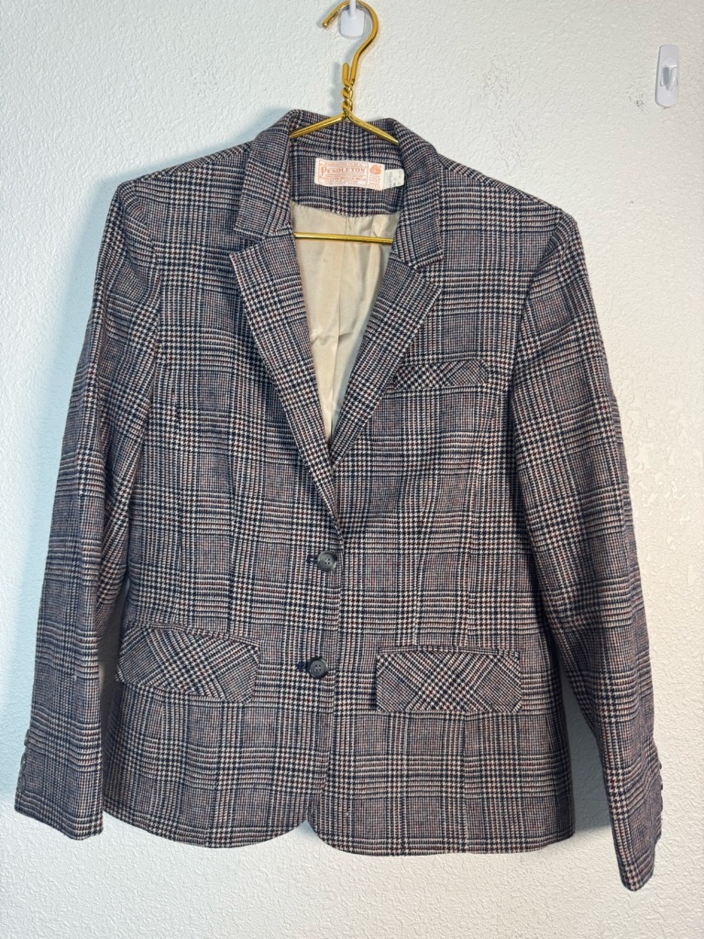 Pendleton Glen plaid blazer sports jacket suit coat size 10 gray virgin wool